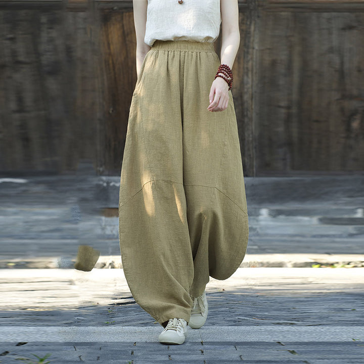 Pantaloni in cotone e lino con Buddha Stones , pantaloni harem larghi, pantaloni da yoga zen tai chi da donna - image 9