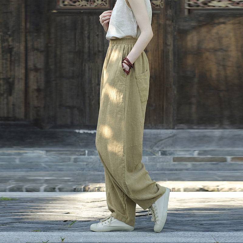 Pantaloni in cotone e lino con Buddha Stones , pantaloni harem larghi, pantaloni da yoga zen tai chi da donna - image 10