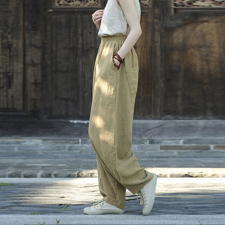 Pantaloni in cotone e lino con Buddha Stones , pantaloni harem larghi, pantaloni da yoga zen tai chi da donna - image 10