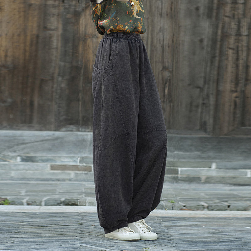 Pantaloni in cotone e lino con Buddha Stones , pantaloni harem larghi, pantaloni da yoga zen tai chi da donna - image 23