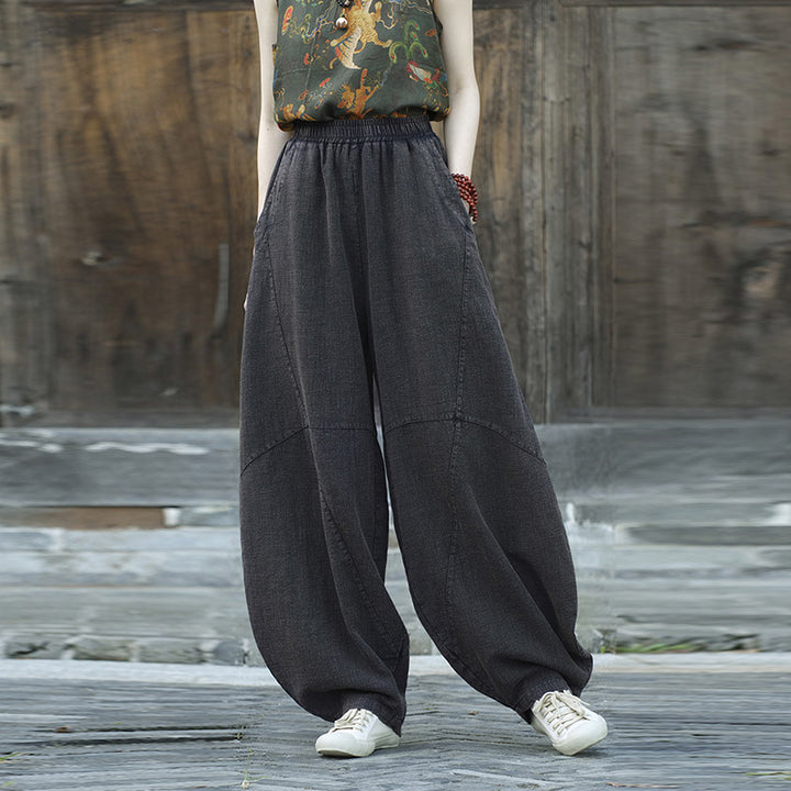Pantaloni in cotone e lino con Buddha Stones , pantaloni harem larghi, pantaloni da yoga zen tai chi da donna - image 22