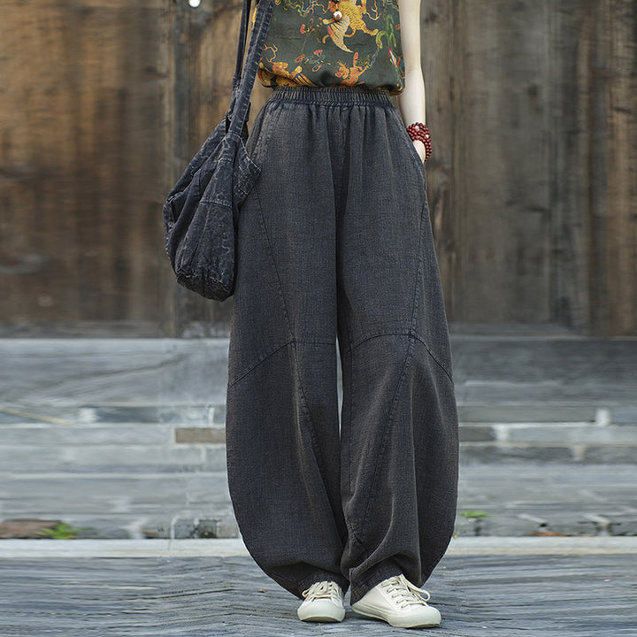 Pantaloni in cotone e lino con Buddha Stones , pantaloni harem larghi, pantaloni da yoga zen tai chi da donna - image 31