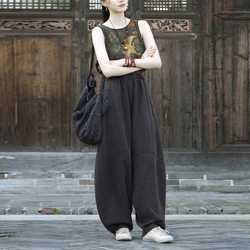 Pantaloni in cotone e lino con Buddha Stones , pantaloni harem larghi, pantaloni da yoga zen tai chi da donna - image 26