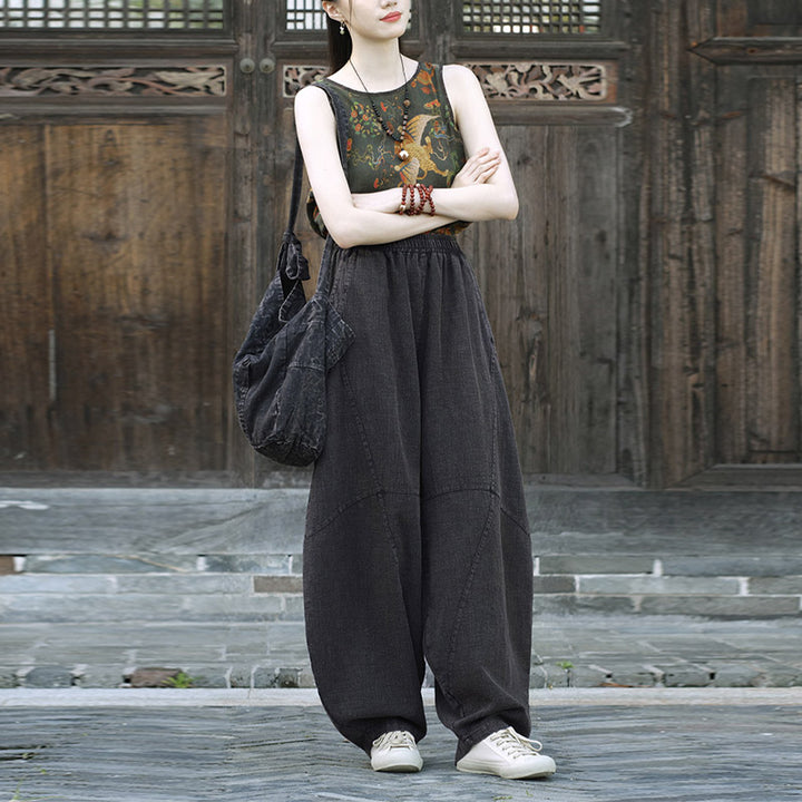 Pantaloni in cotone e lino con Buddha Stones , pantaloni harem larghi, pantaloni da yoga zen tai chi da donna - image 26