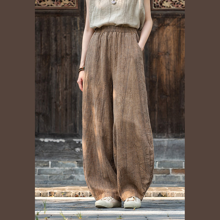 Pantaloni in lino e cotone ramiè Buddha Stones Pantaloni con design tie-dye Pantaloni larghi Zen Yoga da donna con tasche - Marrone (stile normale) - US8-10, UK/AU12-14, EU40-42 (L)  - image 24