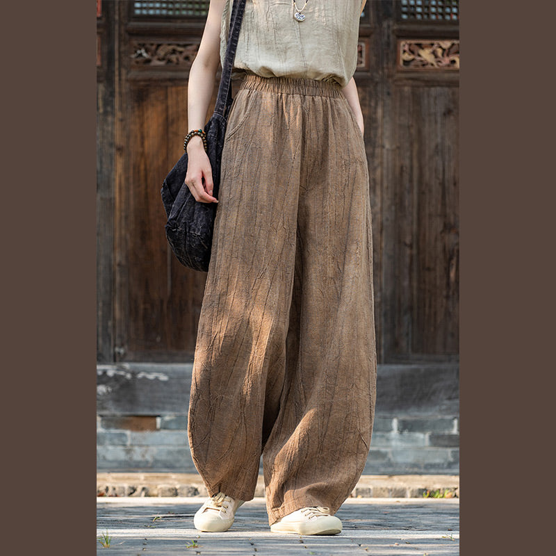 Pantaloni in lino e cotone ramiè Buddha Stones Pantaloni con design tie-dye Pantaloni larghi Zen Yoga da donna con tasche - image 2