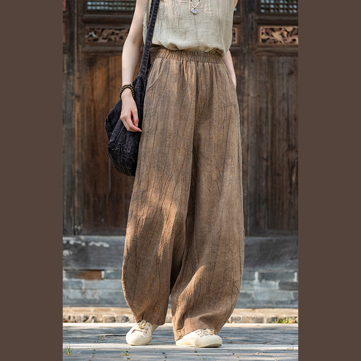 Pantaloni in lino e cotone ramiè Buddha Stones Pantaloni con design tie-dye Pantaloni larghi Zen Yoga da donna con tasche - image 2