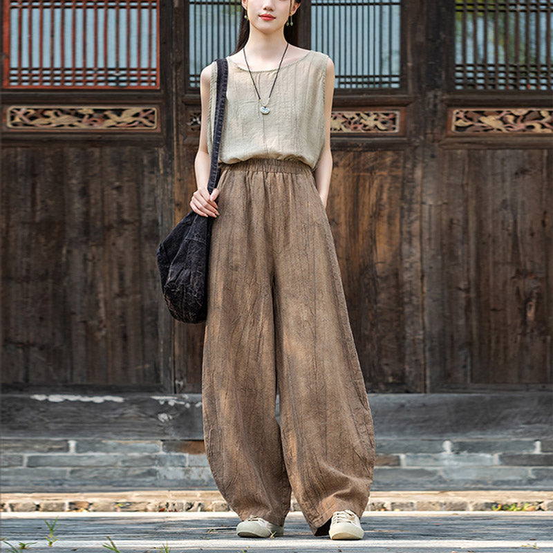 Pantaloni in lino e cotone ramiè Buddha Stones Pantaloni con design tie-dye Pantaloni larghi Zen Yoga da donna con tasche - image 6