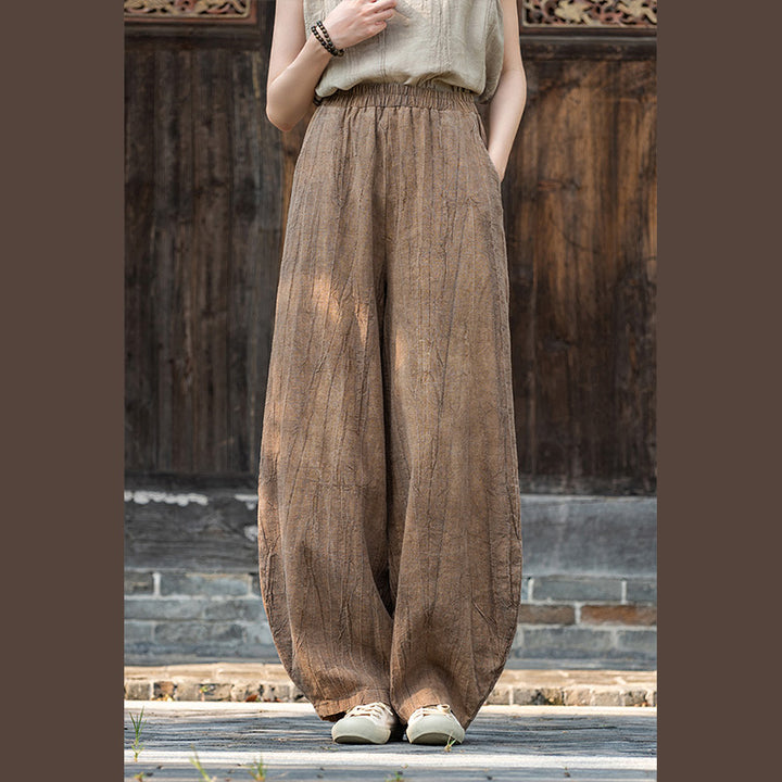 Pantaloni in lino e cotone ramiè Buddha Stones Pantaloni con design tie-dye Pantaloni larghi Zen Yoga da donna con tasche - image 1