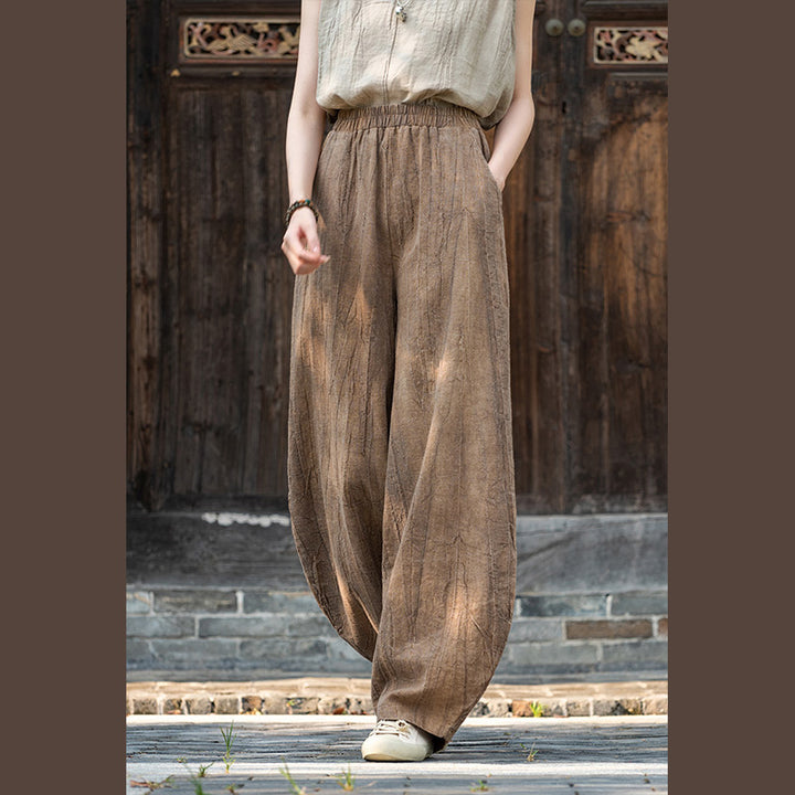 Pantaloni in lino e cotone ramiè Buddha Stones Pantaloni con design tie-dye Pantaloni larghi Zen Yoga da donna con tasche - image 3