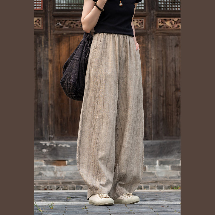 Pantaloni in lino e cotone ramiè Buddha Stones Pantaloni con design tie-dye Pantaloni larghi Zen Yoga da donna con tasche - image 14