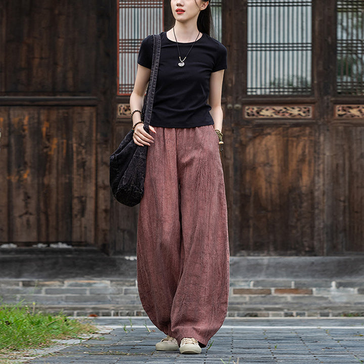 Pantaloni in lino e cotone ramiè Buddha Stones Pantaloni con design tie-dye Pantaloni larghi Zen Yoga da donna con tasche - image 21