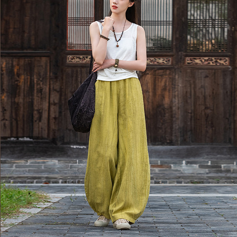 Pantaloni in lino e cotone ramiè Buddha Stones Pantaloni con design tie-dye Pantaloni larghi Zen Yoga da donna con tasche - image 29