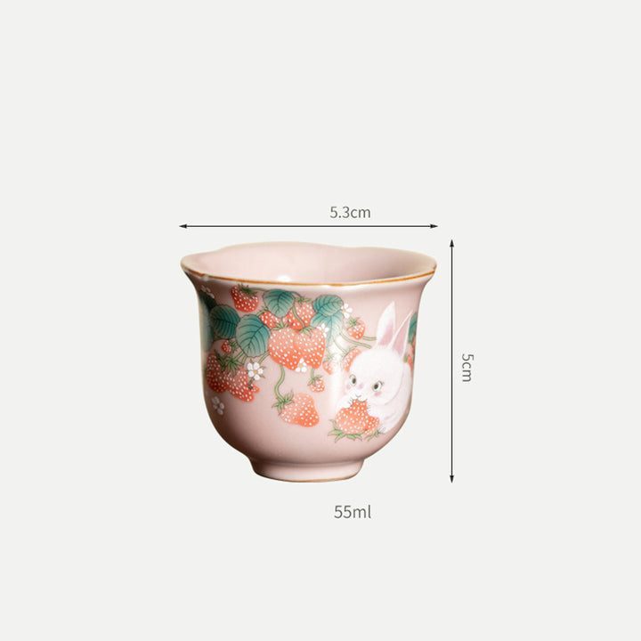 Buddha Stones Carino Fragola Coniglio Fiore Tazza da tè in ceramica Kung Fu Tazza da tè 55ml