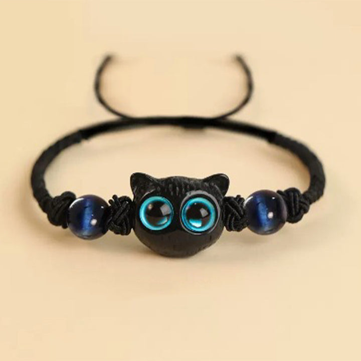 Braccialetto della pace con motivo a testa di gatto in legno di ebano Buddha Stones - Bracciale in corda di lazurite con gatto ebano (circonferenza polso 14-18 cm) - image 14