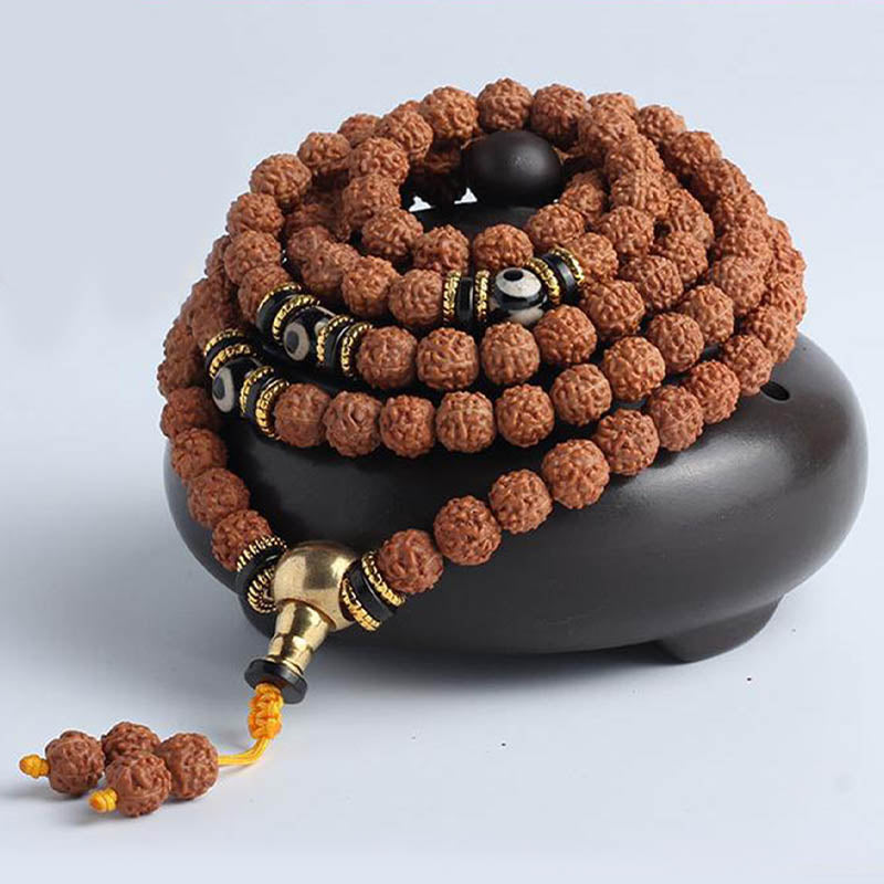 Buddha Stones 108 Mala Beads Rudraksha Bodhi Seed Dzi Bead Braccialetto Fortuna Ricchezza