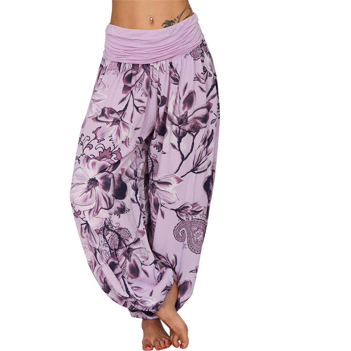 Pantaloni harem larghi con motivo a foglie di fiore Buddha Stones, pantaloni da yoga da donna - Viola - US20, UK/AU24, EU52 (5XL) - image 16