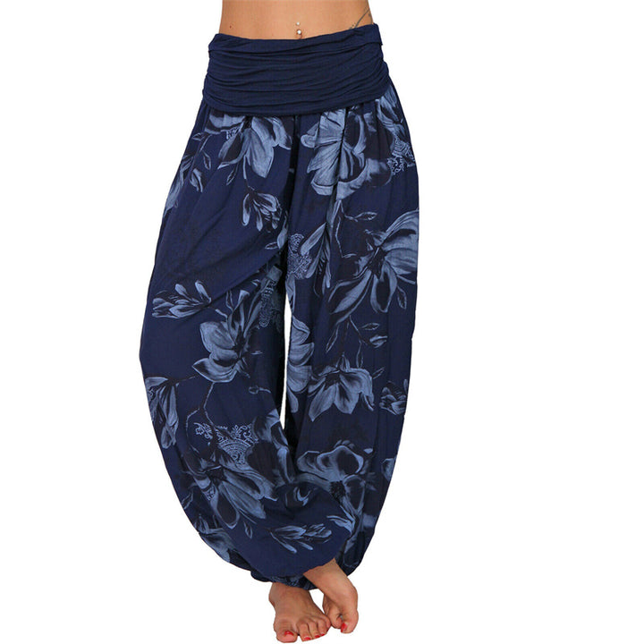 Pantaloni harem larghi con motivo a foglie di fiore Buddha Stones, pantaloni da yoga da donna - Blu navy - US20, UK/AU24, EU52 (5XL) - image 25