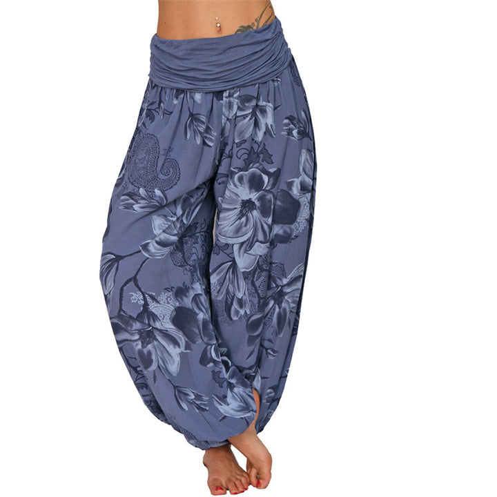 Pantaloni harem larghi con motivo a foglie di fiore Buddha Stones, pantaloni da yoga da donna - Blu reale - US20, UK/AU24, EU52 (5XL) - image 22