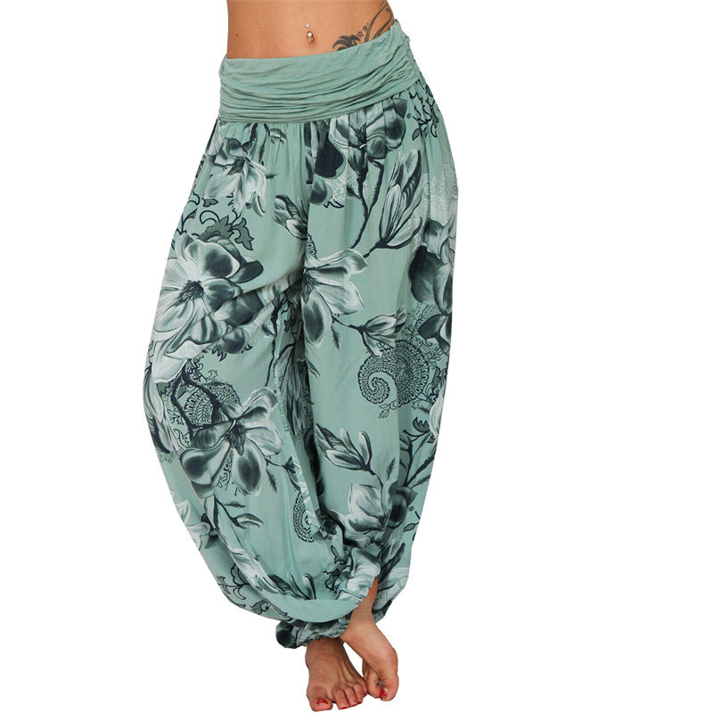 Pantaloni harem larghi con motivo a foglie di fiore Buddha Stones, pantaloni da yoga da donna - Verde - US20, UK/AU24, EU52 (5XL) - image 28