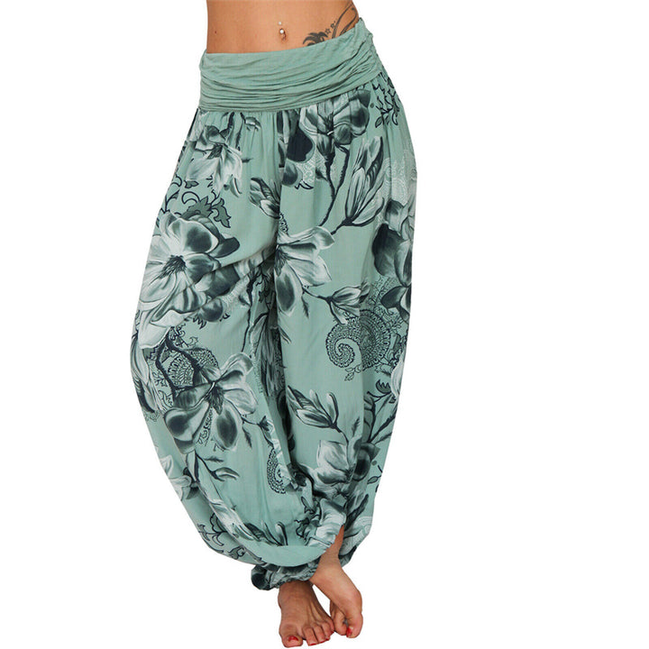 Pantaloni harem larghi con motivo a foglie di fiore Buddha Stones, pantaloni da yoga da donna - Verde - US20, UK/AU24, EU52 (5XL) - image 28