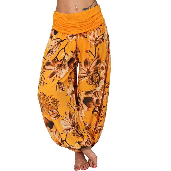 Pantaloni harem larghi con motivo a foglie di fiore Buddha Stones, pantaloni da yoga da donna - Arancia - US20, UK/AU24, EU52 (5XL) - image 34
