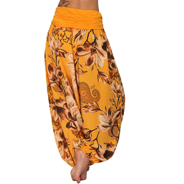 Pantaloni harem larghi con motivo a foglie di fiore Buddha Stones, pantaloni da yoga da donna - image 36