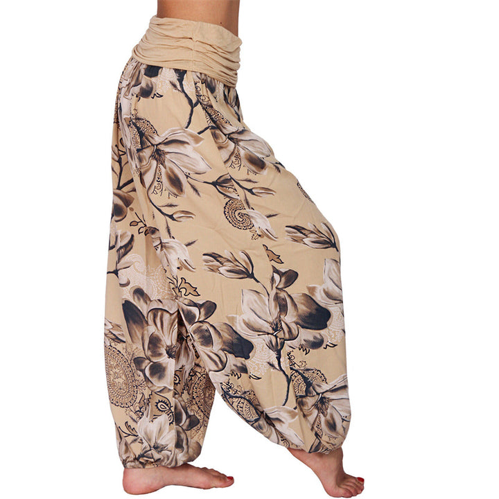 Pantaloni harem larghi con motivo a foglie di fiore Buddha Stones, pantaloni da yoga da donna - image 8