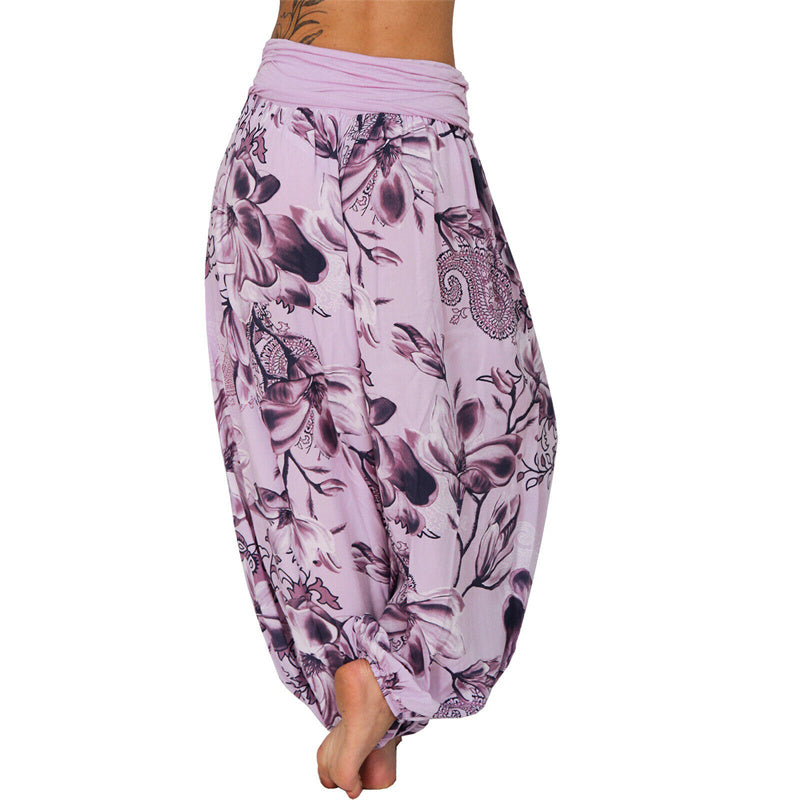 Pantaloni harem larghi con motivo a foglie di fiore Buddha Stones, pantaloni da yoga da donna - image 18