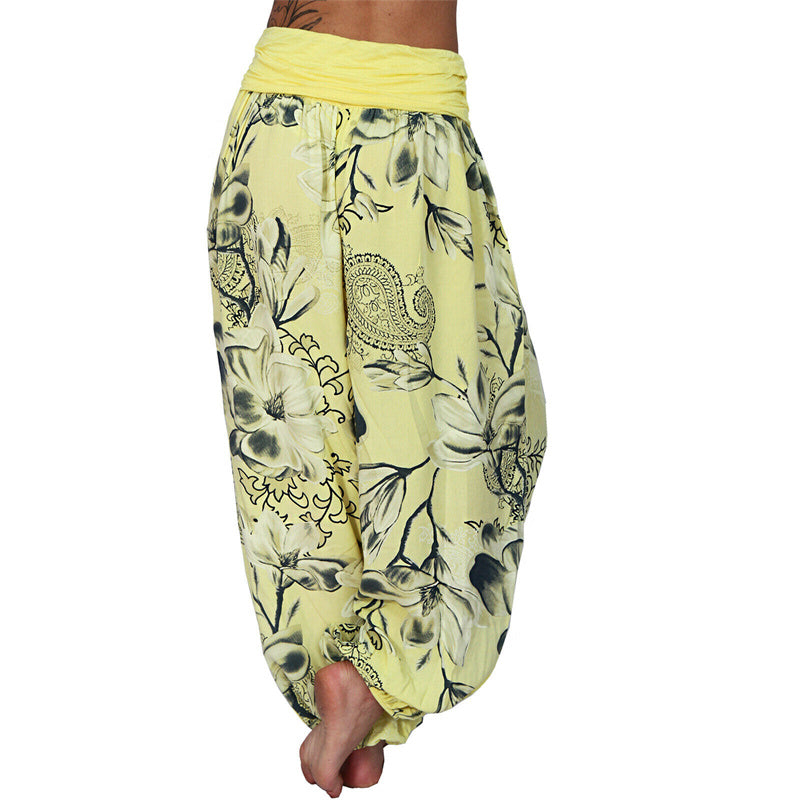 Pantaloni harem larghi con motivo a foglie di fiore Buddha Stones, pantaloni da yoga da donna - image 12