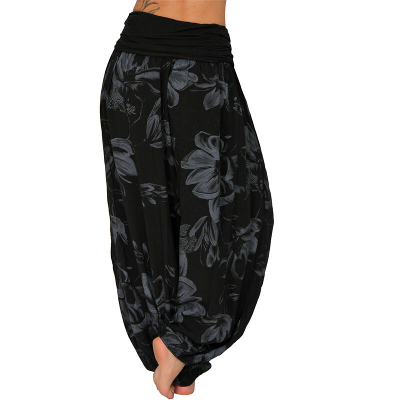 Pantaloni harem larghi con motivo a foglie di fiore Buddha Stones, pantaloni da yoga da donna - image 15