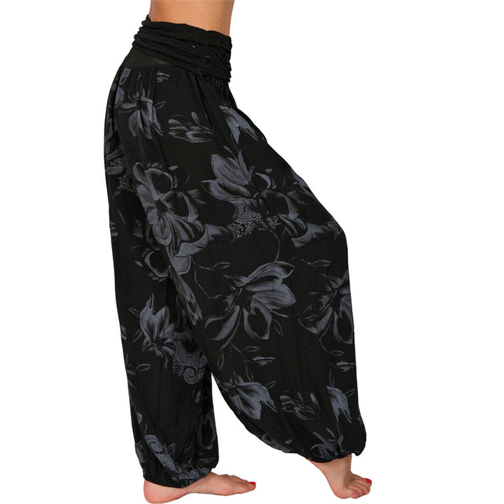 Pantaloni harem larghi con motivo a foglie di fiore Buddha Stones, pantaloni da yoga da donna - image 14