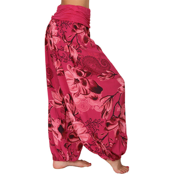 Pantaloni harem larghi con motivo a foglie di fiore Buddha Stones, pantaloni da yoga da donna - image 38