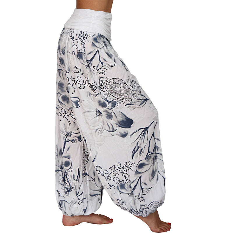 Pantaloni harem larghi con motivo a foglie di fiore Buddha Stones, pantaloni da yoga da donna - image 5