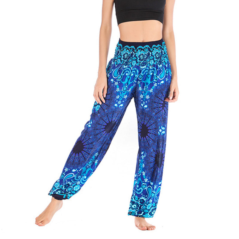 Pantaloni harem larghi con motivo geometrico mandala Buddha Stones, pantaloni da yoga da donna a vita alta - Blu - US2-8/10, UK/AU6-12/14,EU34-40/42 (F) - image 9