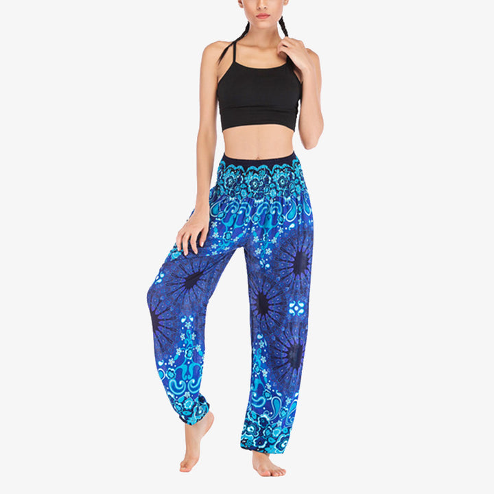 Pantaloni harem larghi con motivo geometrico mandala Buddha Stones, pantaloni da yoga da donna a vita alta - image 18