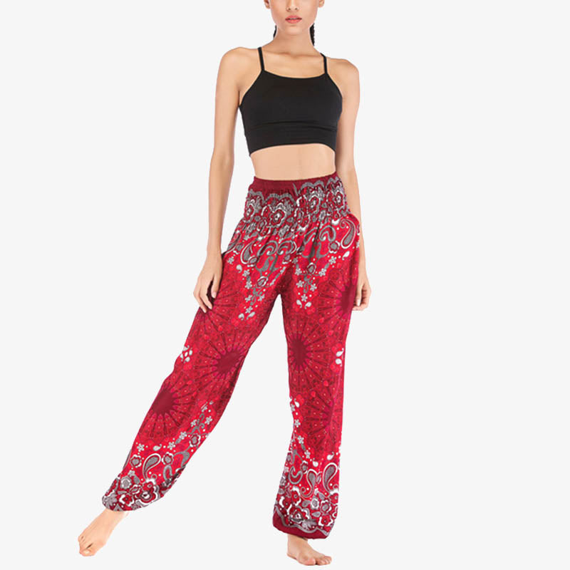 Pantaloni harem larghi con motivo geometrico mandala Buddha Stones, pantaloni da yoga da donna a vita alta - image 26