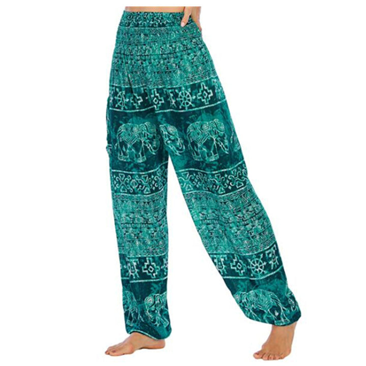 Pantaloni harem larghi casuali con motivo a elefante Buddha Stones, pantaloni da yoga da donna a vita alta - Elefante verde - US2-8/10, UK/AU6-12/14, EU34-40/42 (F) - image 14