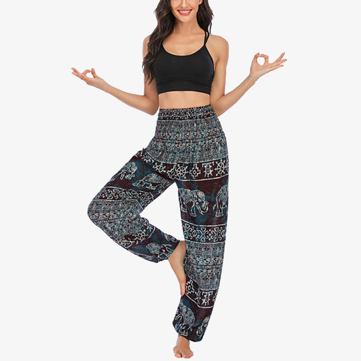 Pantaloni harem larghi casuali con motivo a elefante Buddha Stones, pantaloni da yoga da donna a vita alta - image 4