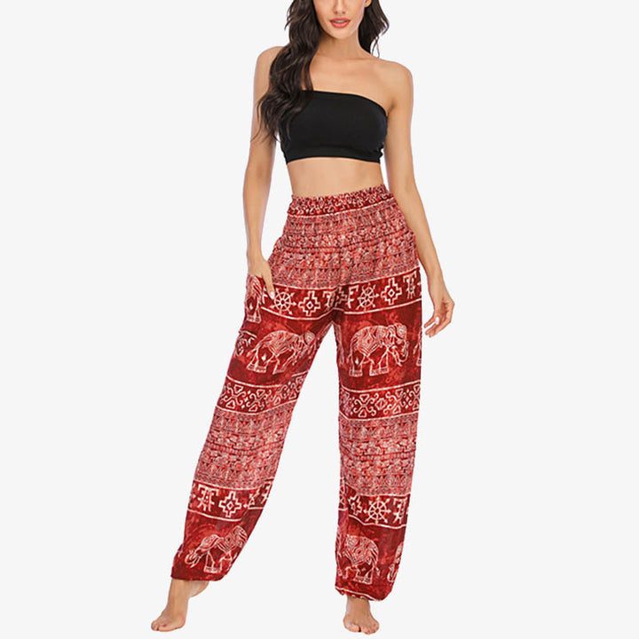 Pantaloni harem larghi casuali con motivo a elefante Buddha Stones, pantaloni da yoga da donna a vita alta - image 12