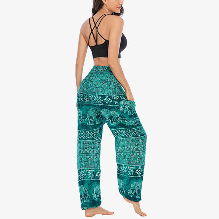 Pantaloni harem larghi casuali con motivo a elefante Buddha Stones, pantaloni da yoga da donna a vita alta - image 19