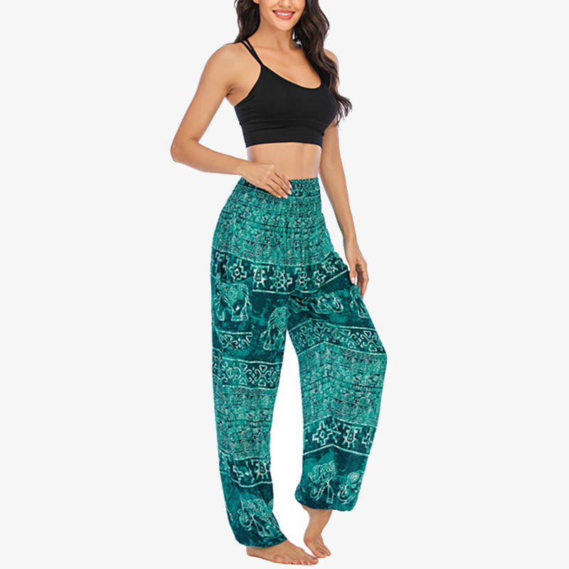 Pantaloni harem larghi casuali con motivo a elefante Buddha Stones, pantaloni da yoga da donna a vita alta - image 15