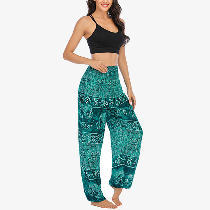 Pantaloni harem larghi casuali con motivo a elefante Buddha Stones, pantaloni da yoga da donna a vita alta - image 15