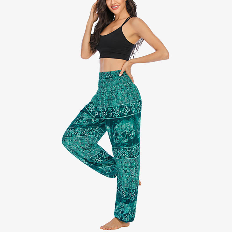 Pantaloni harem larghi casuali con motivo a elefante Buddha Stones, pantaloni da yoga da donna a vita alta - image 18