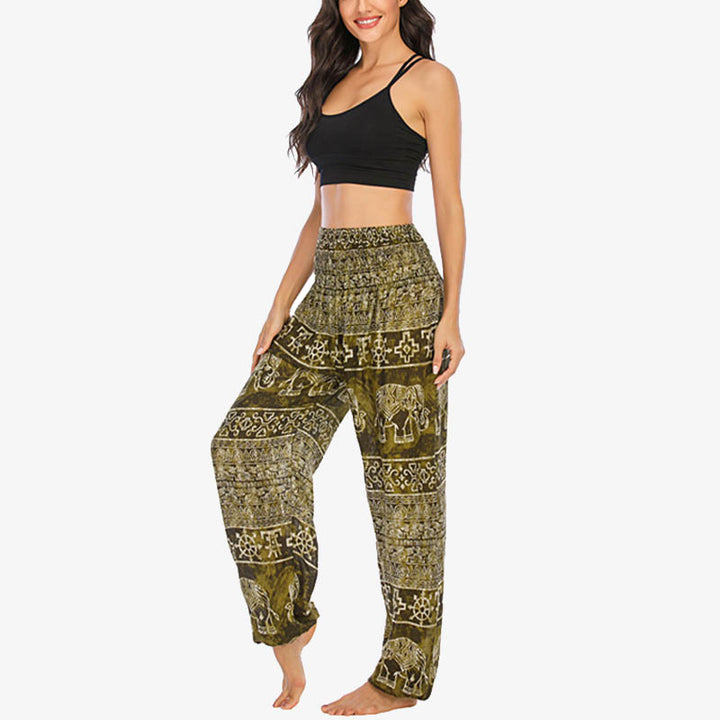 Pantaloni harem larghi casuali con motivo a elefante Buddha Stones, pantaloni da yoga da donna a vita alta - image 30