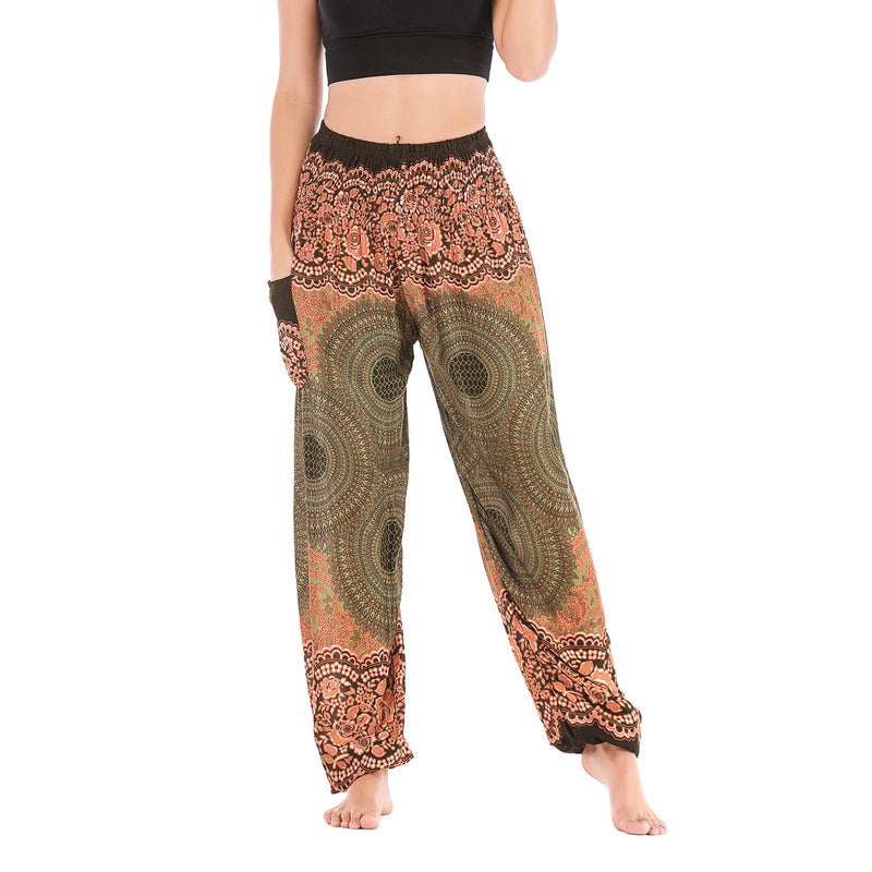 Pantaloni harem casual larghi con motivo geometrico rotondo Buddha Stones, pantaloni da yoga da donna a vita alta - Verde chiaro - US2-8/10, UK/AU6-12/14, EU34-40/42 (F) - image 39