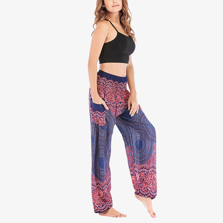 Pantaloni harem casual larghi con motivo geometrico rotondo Buddha Stones, pantaloni da yoga da donna a vita alta - image 38