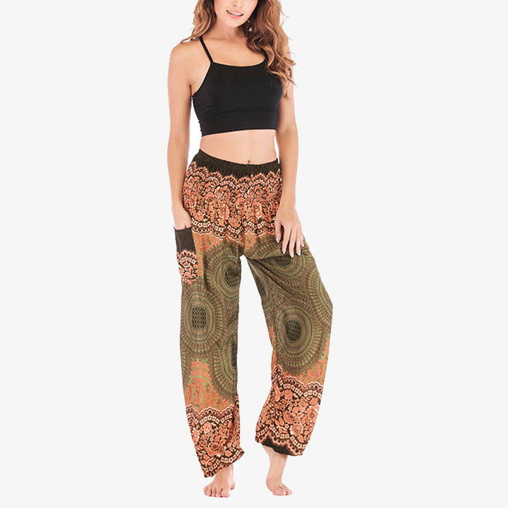 Pantaloni harem casual larghi con motivo geometrico rotondo Buddha Stones, pantaloni da yoga da donna a vita alta - image 46