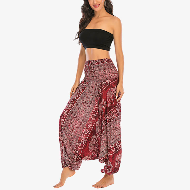 Pantaloni harem larghi e arricciati con motivo a elefante, tuta da yoga da donna, stile Buddha Stones, due stili - image 3