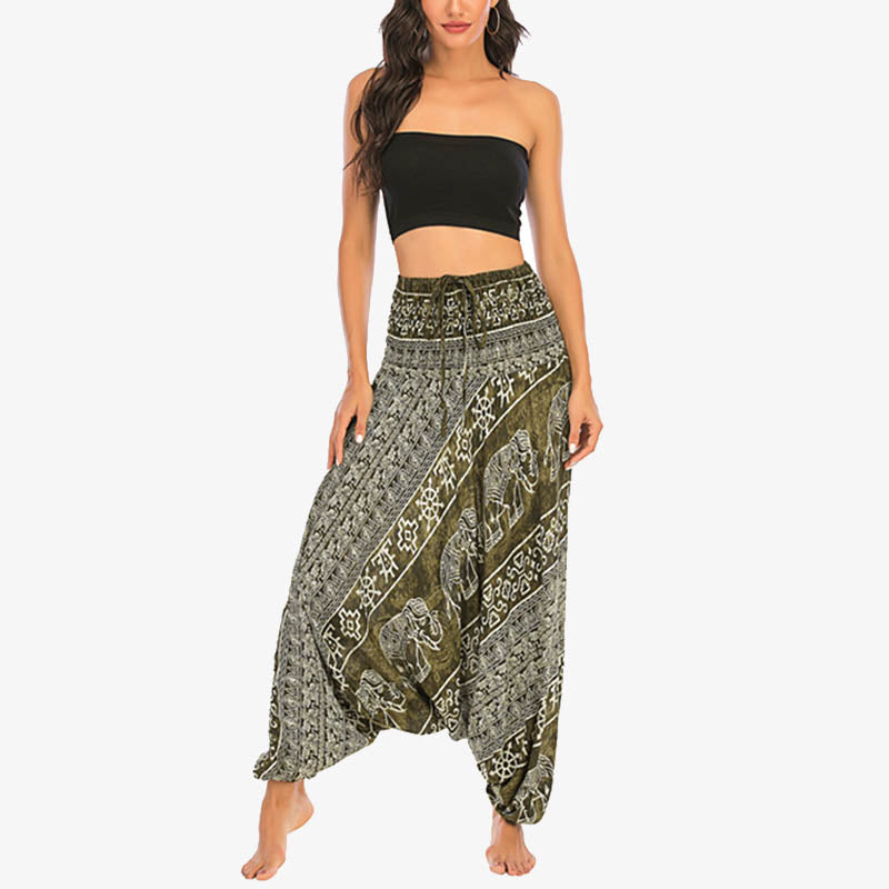 Pantaloni harem larghi e arricciati con motivo a elefante, tuta da yoga da donna, stile Buddha Stones, due stili - image 10